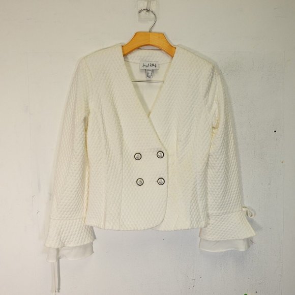 Joseph Ribkoff Blazer 8 Cropped White Quilted Short Flared Formal Double Breast - Picture 1 of 13